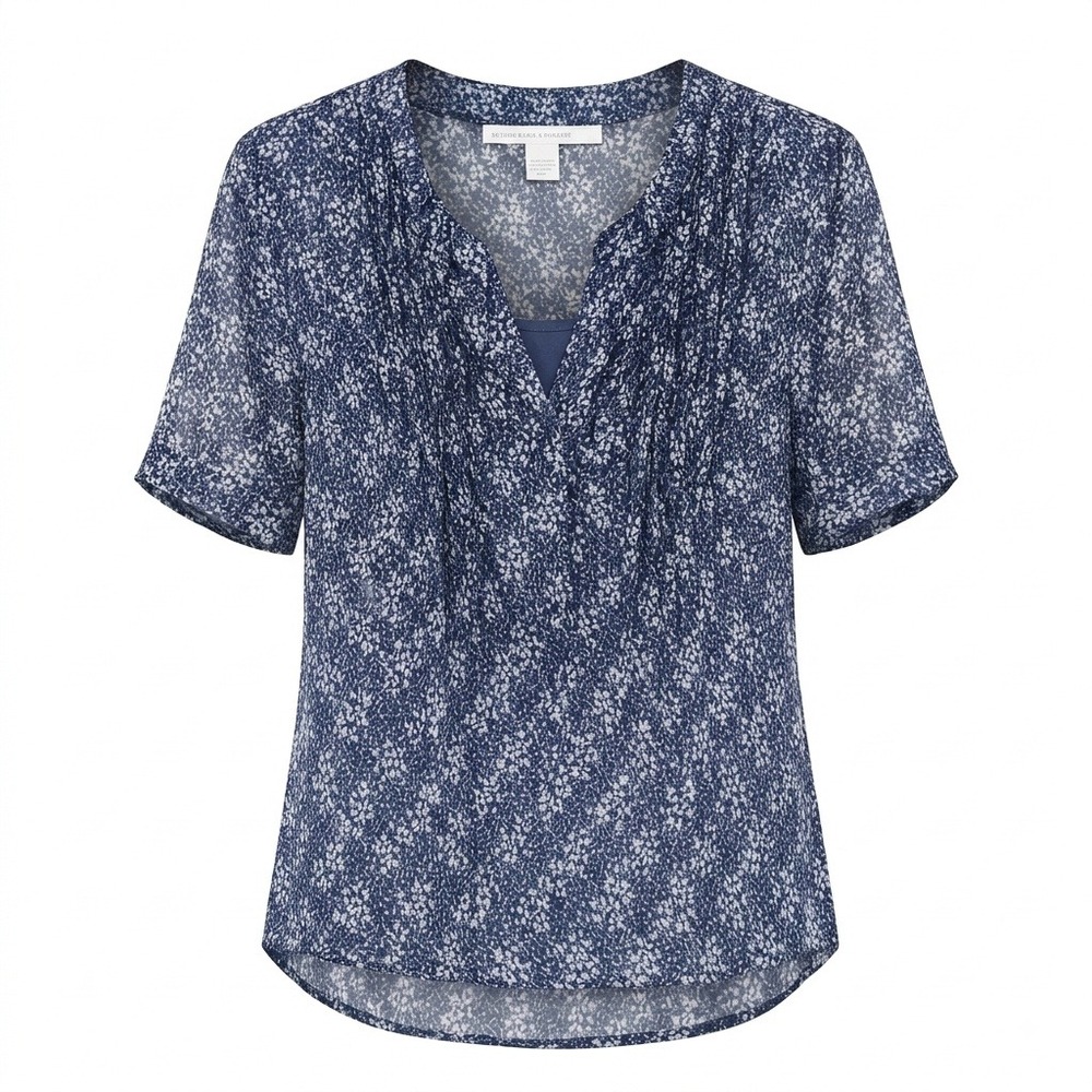 Banana Republic Womens Dark Academia Blouse Blue Abstract Whimsigoth Ruffle S